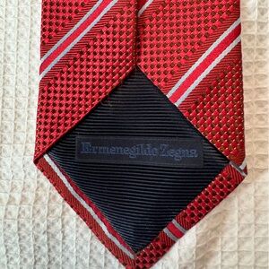 $440.00 Zegna Red and Silver Patterned Tie
